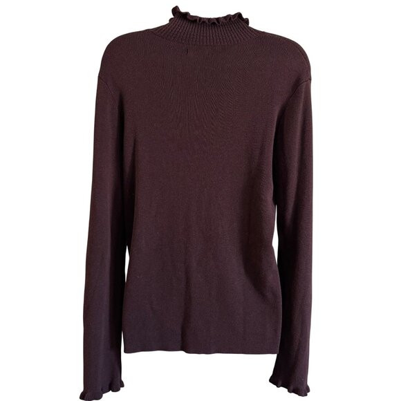 Womens Plum Ruffled Mock Neck Long Sleeve Sweater L Who What Wear - Picture 2 of 6